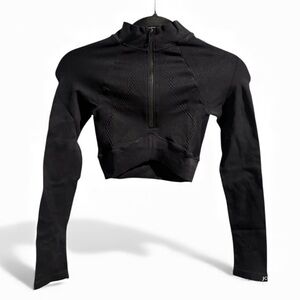 Joja Black Exhale Long Sleeve Half Zip Cropped Compression Top